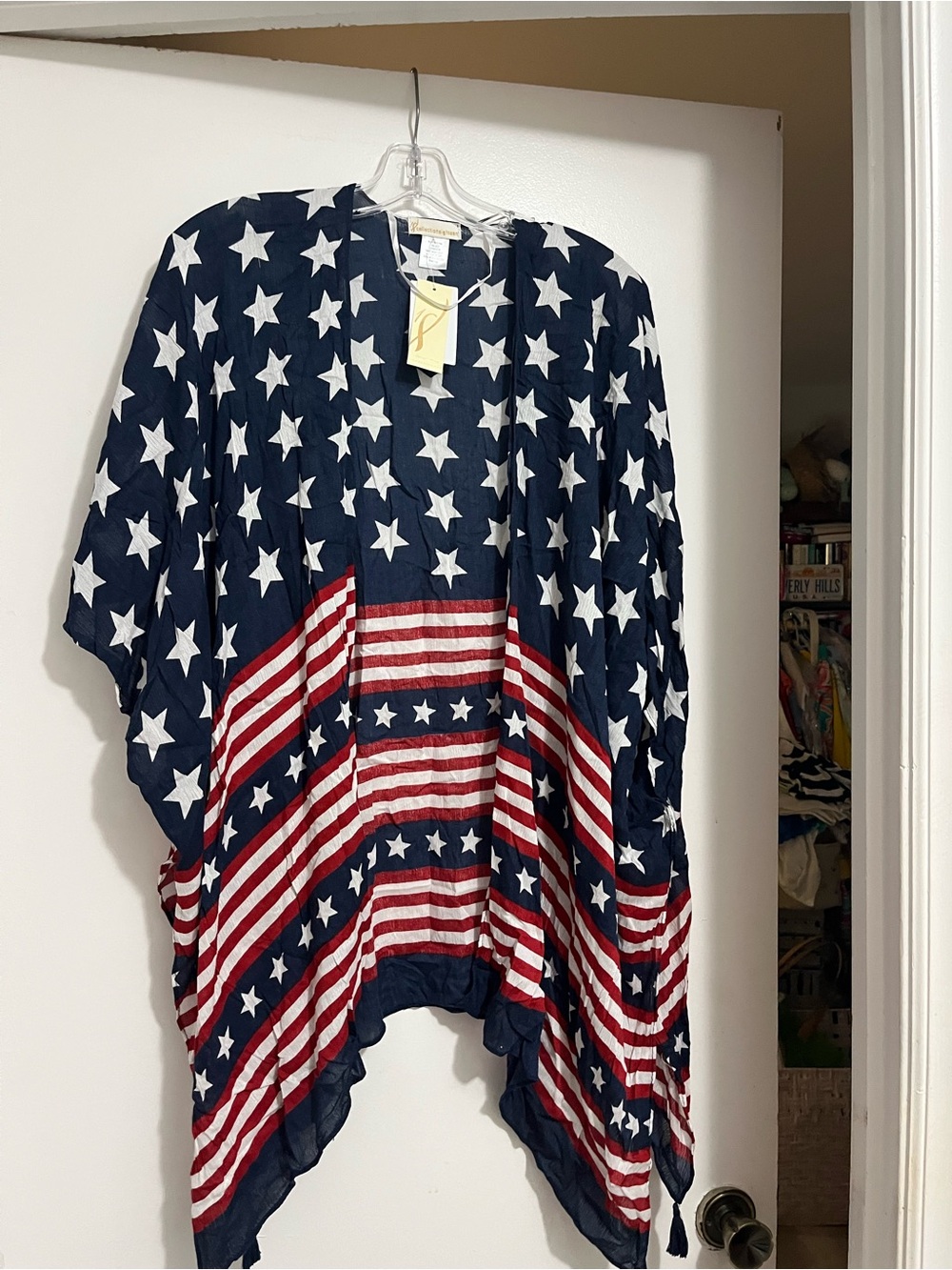 Open-Front Star & Stripe Women's Kimono Shrug - Navy/Red/White